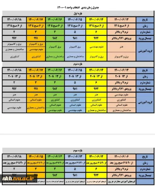 جدول زمانبندی انتخاب واحد 1401-1400